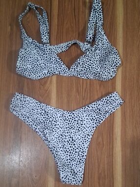 SHEIN White and Black Polka Dot Bikini Set